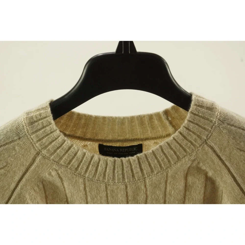 Banana Republic Crew Macro Rib Cable Knit Wool Sweater Men's Large Cream Stretch